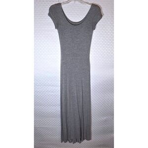 Minty Juniors Gray Short Sleeve Scoop Neck Maxi Dress XS Heathered Jersey Knit